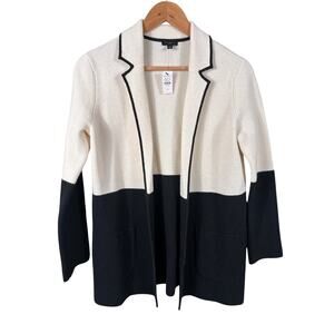 Talbots Cardigan Petite Medium Colorblock Milano Stitch Wool Blend Open Front